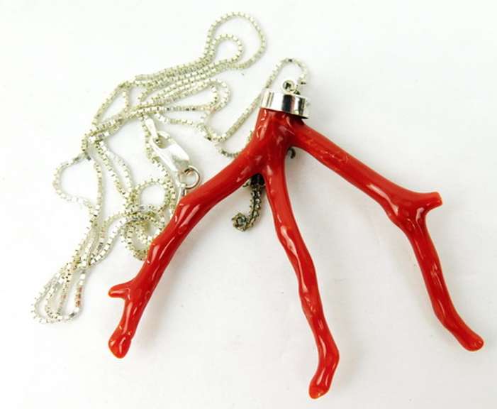 Sterling Large Branch Coral & Seahorse Necklace