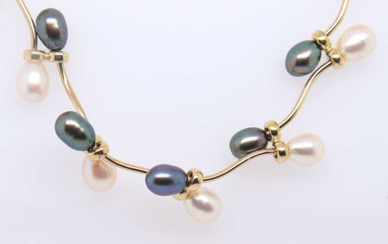 Favorite Black and White Pearl Swirl Yellow Gold Necklace