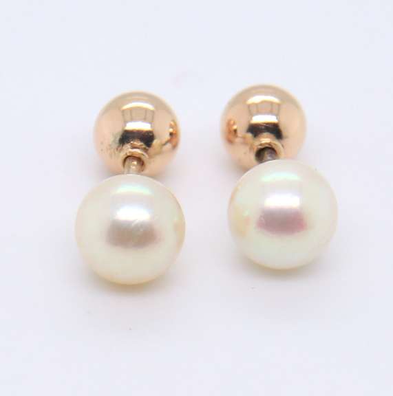 Elegant Yellow Gold 6.5mm Pearl Gold Ball Stud Earrings