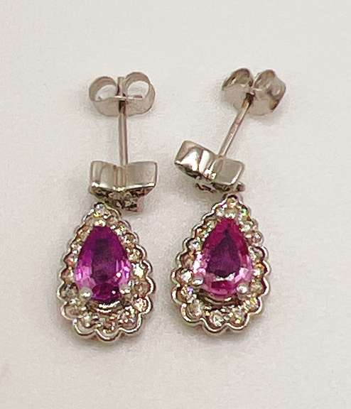 14kt Gold, Pink Sapphire, & Diamond Earrings