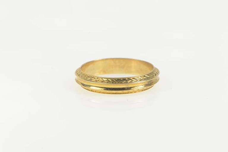 14K Yellow Gold Vintage NOS 1950's Ornate Wedding Band Ring