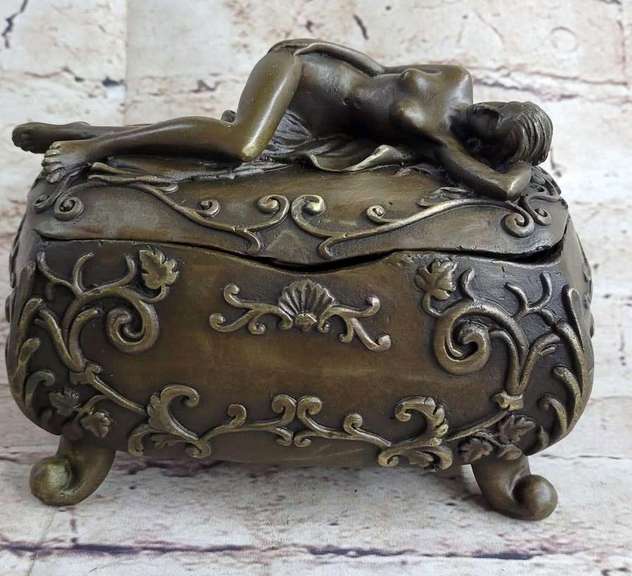 Old Filigree Jewelry Box Bronze Sculpture