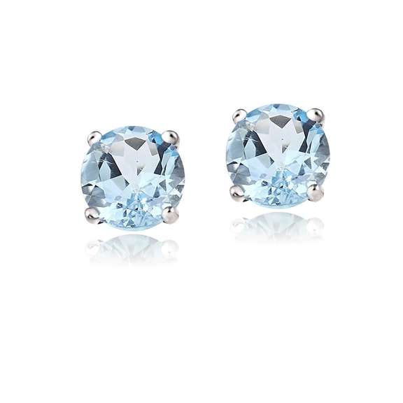 14K Gold 2ct Blue Topaz Stud Earrings, 6mm