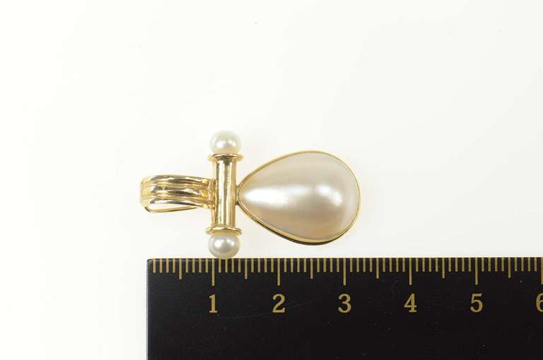 14K Yellow Gold Pear Tear Drop Pearl Bar Accent Statement Pendant