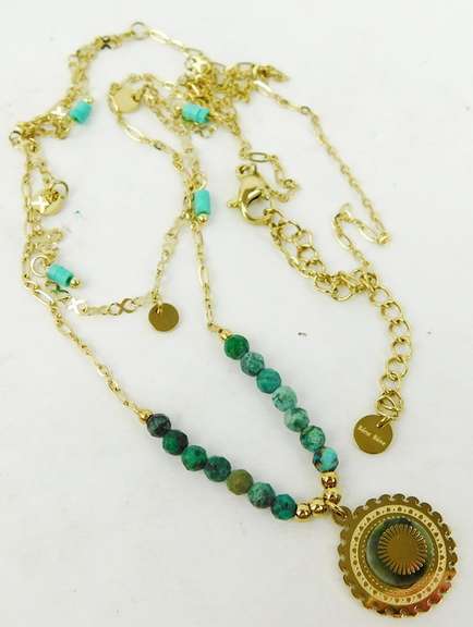 Contemporary French Double Chain Turquoise Necklace