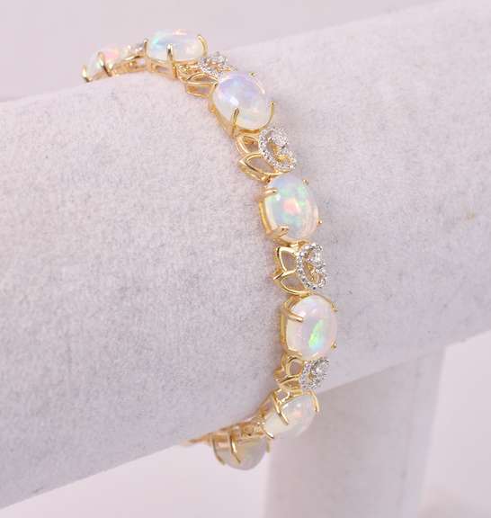 Incredible Approx. 12.57CTW Opal & 0.58CTW Diamond Bracelet in Gold Plated Sterling Silver