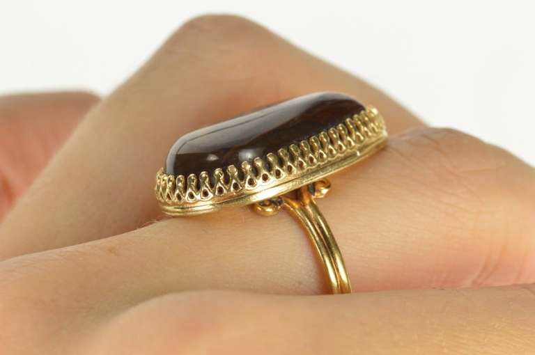 14K Yellow Gold Natural Fire Agate Cabochon Statement Ring