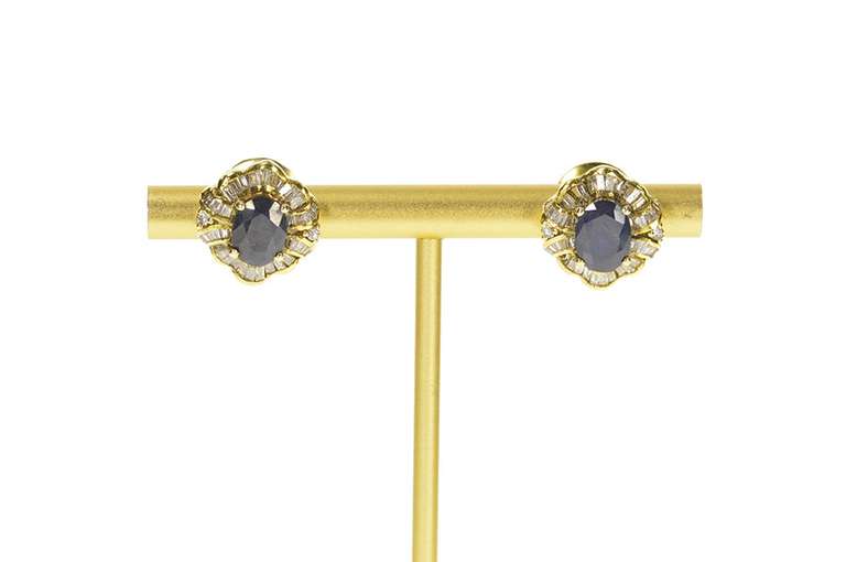 14K Yellow Gold 2.61 Ctw Sapphire Ballerina Diamond Halo Stud Earrings