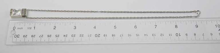 Stunning Clear Gemstone Set In Sterling Silver Rectangular Cuboid Pendant On Sterling Silver Chain.