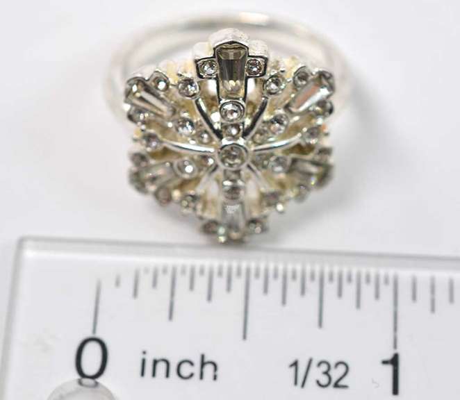 Gemstone Encrusted Snowflake Styled Ring In Sterling Silver