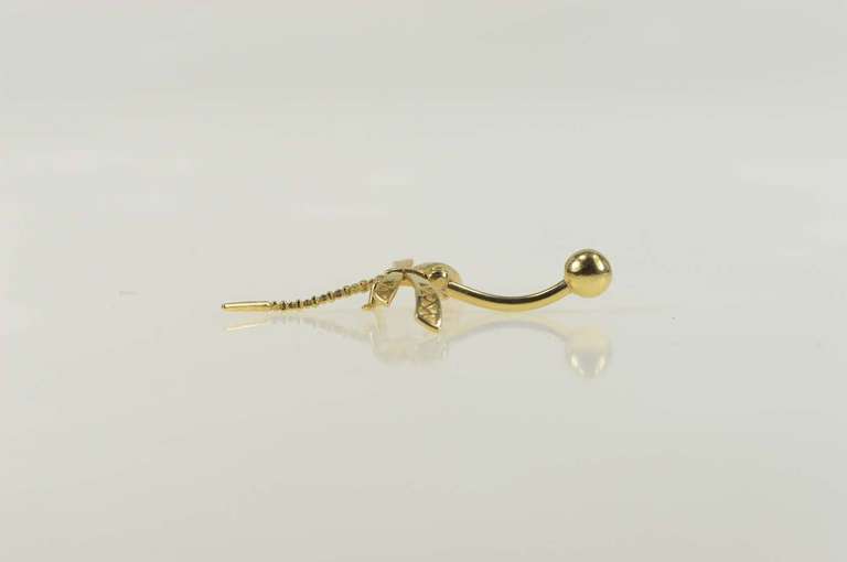 14K Yellow Gold 3D Articulated Dragonfly Symbol Belly Button Ring