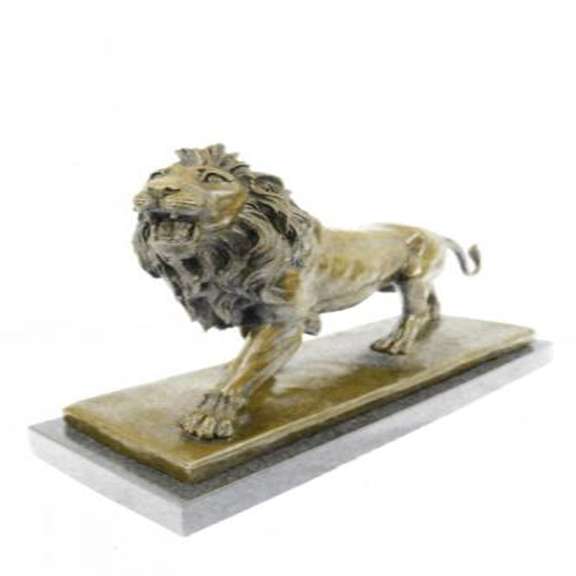 African Lion Bronze Sculpture on Marble Base Figure