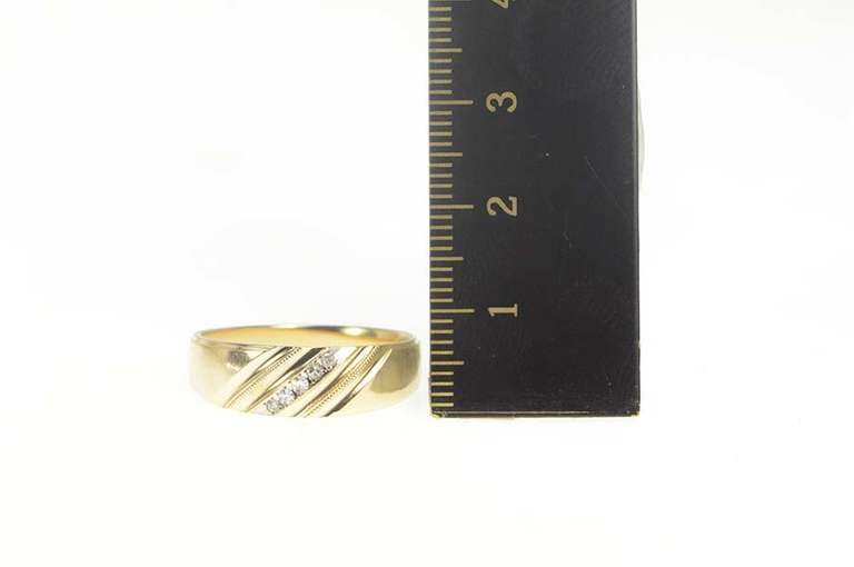 14K Yellow Gold Diamond Grooved Striped Men's Wedding Band Ring