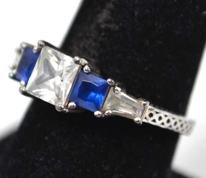 Clear And Blue Gemstone Styled Sterling Silver Ring