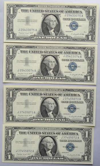 4 CH CU Consecutive 1957 A $1 Silver Certificates