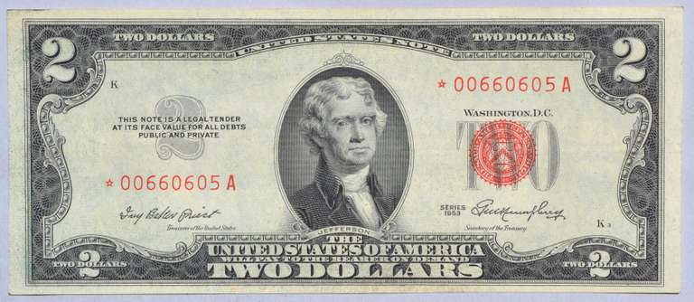 Uncirculated 1953 Star $2 Red Seal US Note