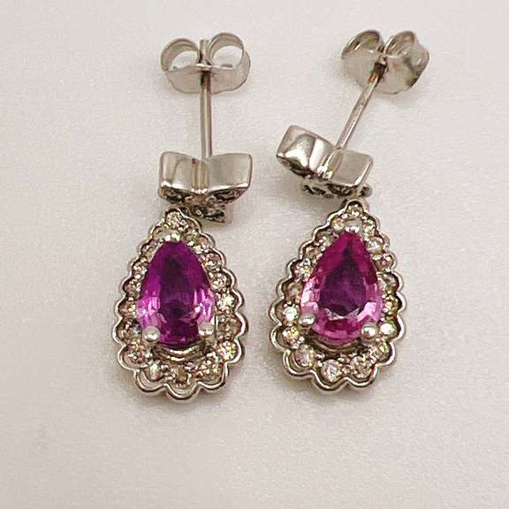 14kt Gold, Pink Sapphire, & Diamond Earrings