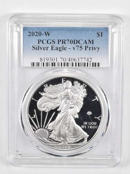 PR70 DCAM 2020-W American Silver Eagle - 75th Anniversary Privy - PCGS