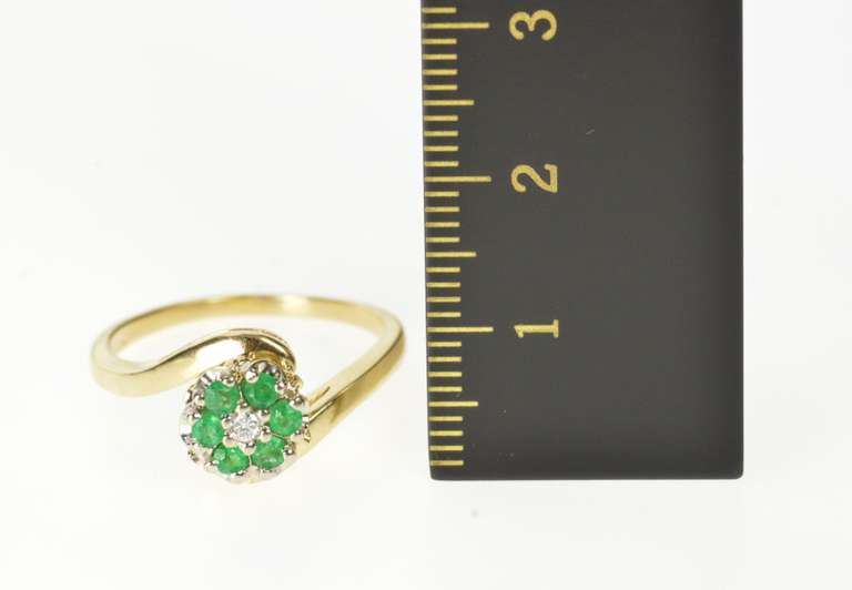 14K Yellow Gold Emerald Diamond Floral Cluster Engagement Ring
