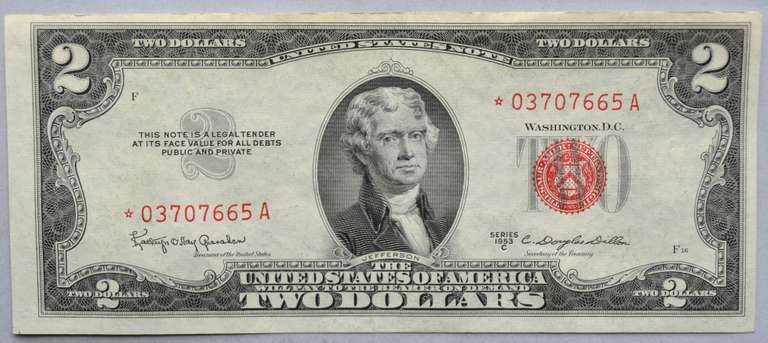 1953 C $2 Red Seal Star Note Near Unc