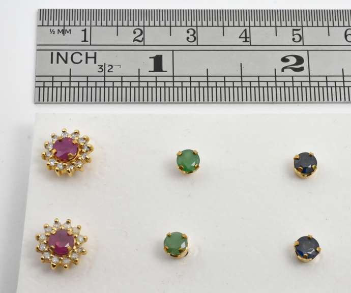 Ruby, Emerald, & Sapphires Studs with Jackets