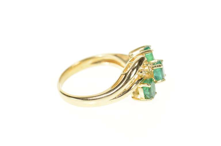 14K Yellow Gold 1.01 Ctw Oval Emerald Diamond Bypass Ring