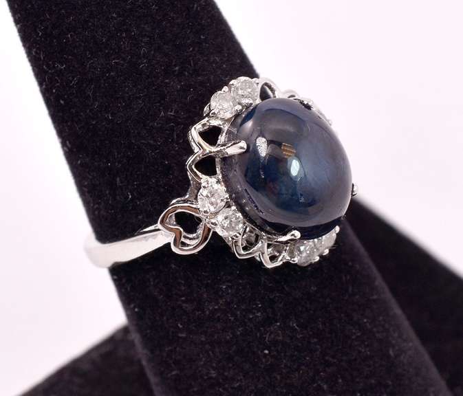 Darling 6.09CTS Cabochon-Cut Star Sapphire and 0.35CTW Diamond Ring in Sterling Silver