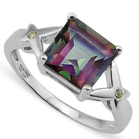 2.21 CT MYSTIC GEMSTONE & DIAMOND 925 STERLING SILVER RING