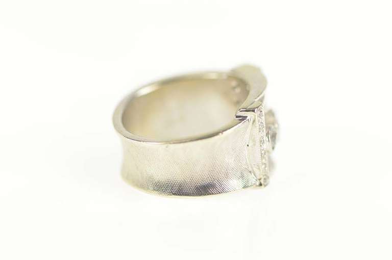 14K White Gold 1930's 0.61 Ctw Old European Diamond Buckle Ring