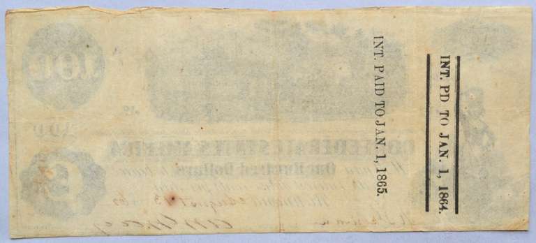 $100 CSA 1862 Note. T-40 Diffused Steam