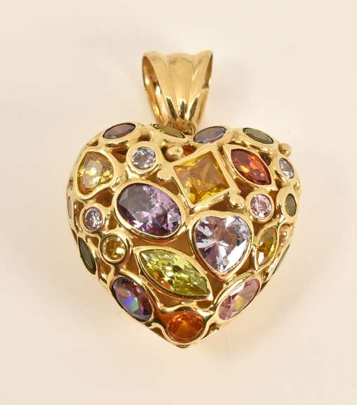 Artistic Heart Pendant with Colored Stones