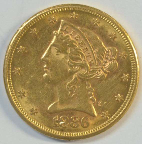Choice BU 1886-S US $5 Liberty Gold Piece