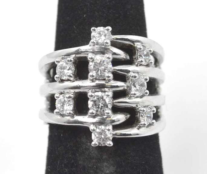 9 Clear Gemstones In Stylish Sterling Silver Ring