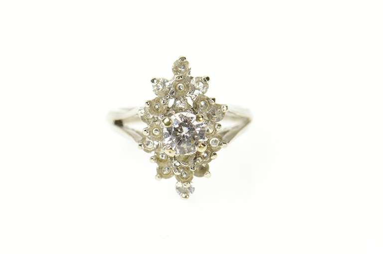 14K White Gold Classic Statement Cluster Flashy Cocktail Ring