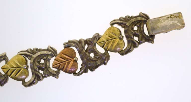 Sterling Silver , 12KT Yellow And Rose Gold Leaf Stem Bracelet