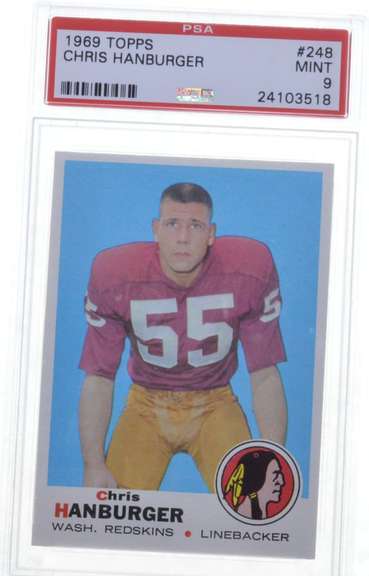 1969 Topps #248 Chris Hanburger - PSA MINT 9 - Washington Redskins