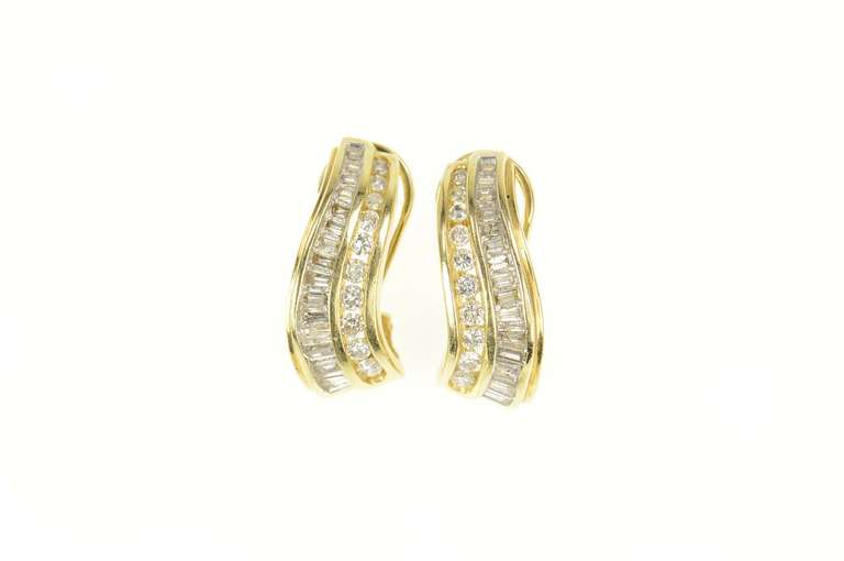 14K Yellow Gold 0.97 Ctw Diamond Baguette Wavy French Clip Earrings