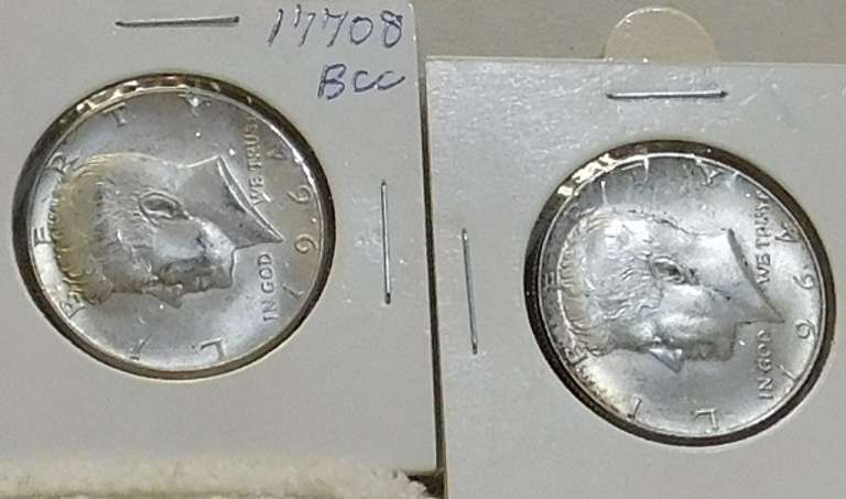 2 ea: 1964 Kennedy Hfs, 90% Sil, circ