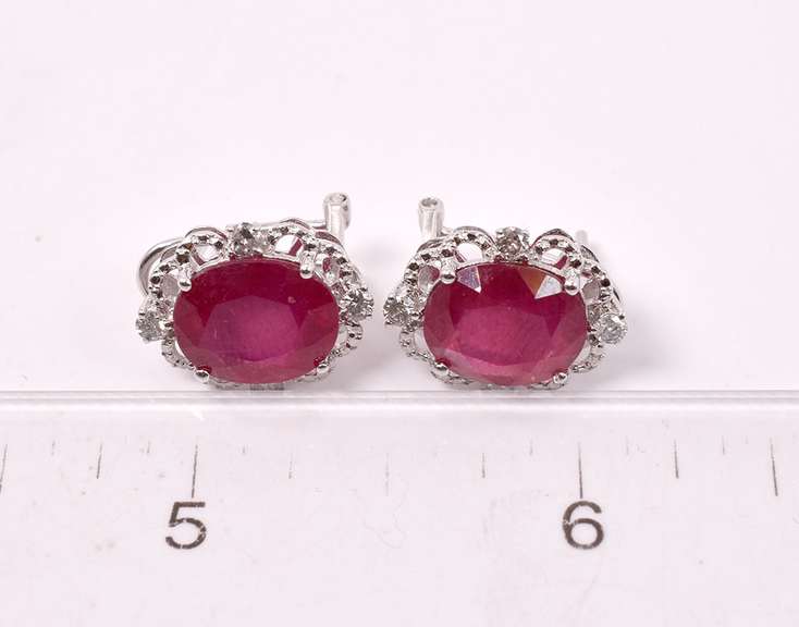 Enamoring 9.90CTW Ruby & 0.38CTW Diamond Lever Back Earrings in Sterling Silver