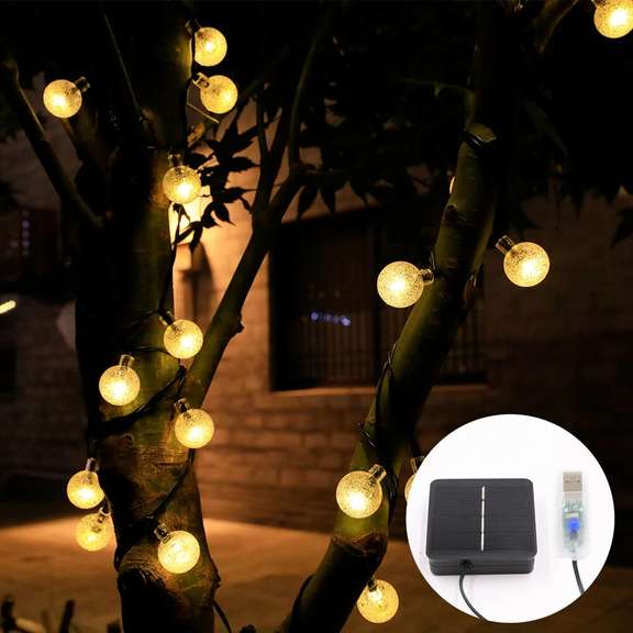 USB Solar Powered 60 LED String Light Lamp Waterproof
