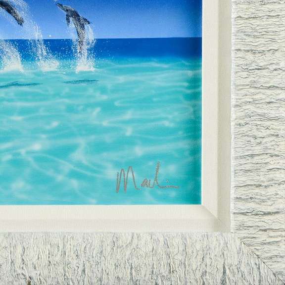 Dan Mackin, "Leaping Line Dancers" Framed Original Oil Painting on Canvas Hand Signed with Letter of Authenticity.