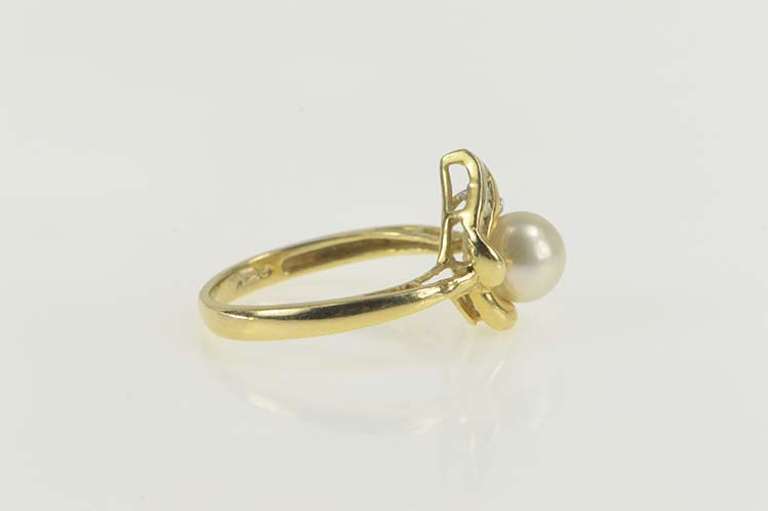 14K Yellow Gold Pearl Diamond Cluster Accent Engagement Ring