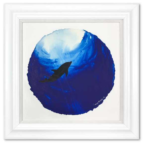 Wyland, "Dolphing Surfacing" Framed, Hand Signed Original Painting with Letter of Authenticity.