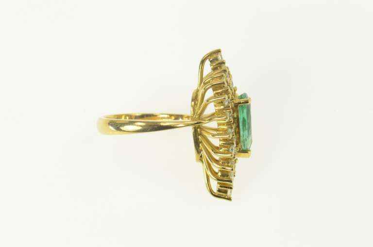 18K Yellow Gold 2.10 Ctw Pear Emerald Diamond Leaf Halo Ring