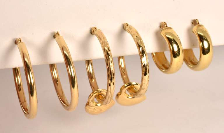 Three Pairs of 14k Small Hoops