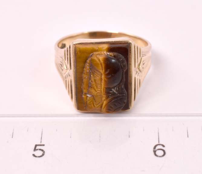 Vintage Tiger's Eye Cameo Ring in Yellow Gold