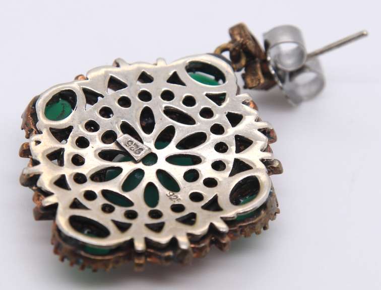 Stylish Green & White Dangle Earrings