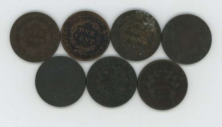 Great run of 7 old US Large Cents 1801 to 1827. Circs
