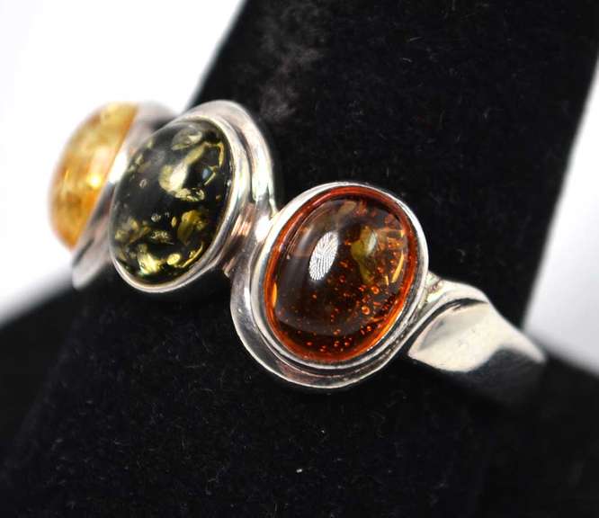 Triple Gemstone Sterling Silver Ring