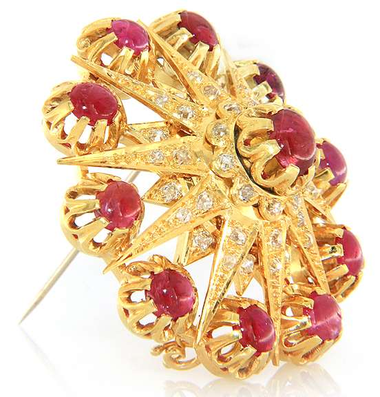 Incredible 18kt Ruby and Diamond Starburst Brooch